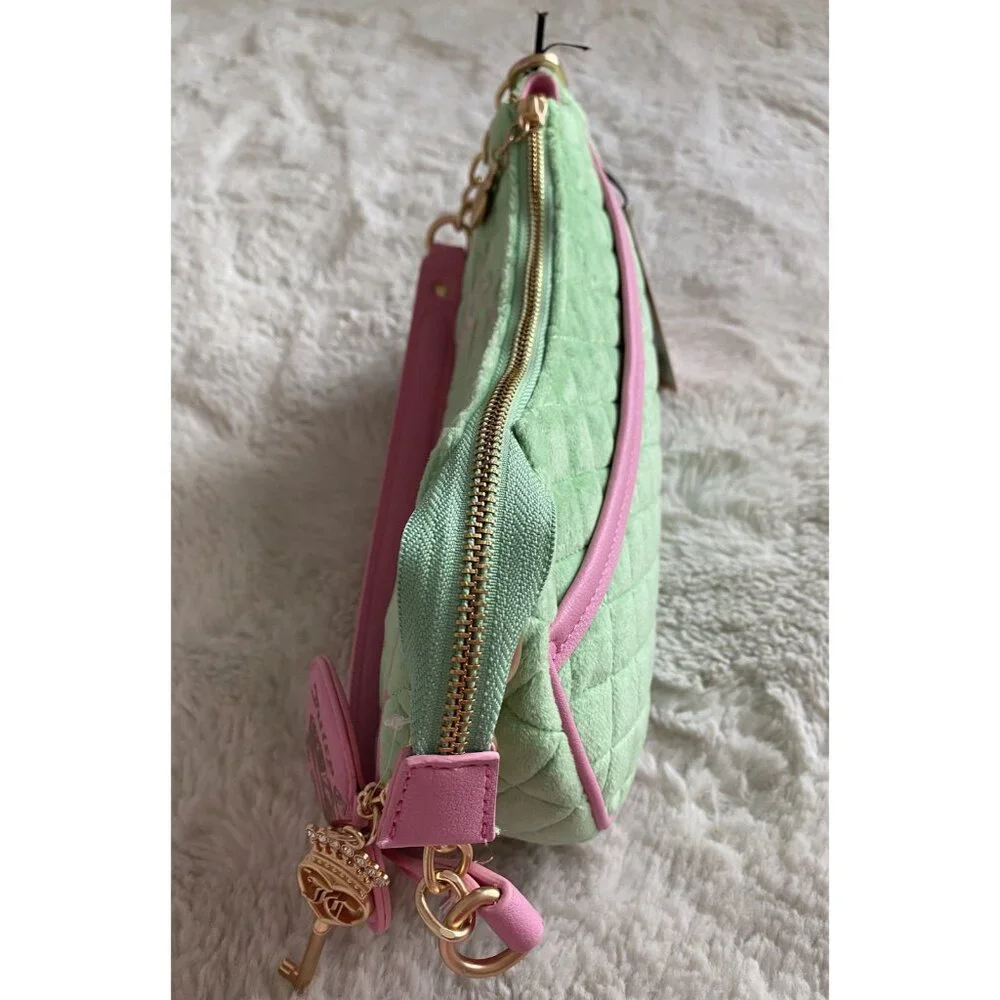 Juicy Couture Juicy Tale Shoulder Bag Retro Green Pink Quilted Bag Purse NEW - Picture 7 of 16